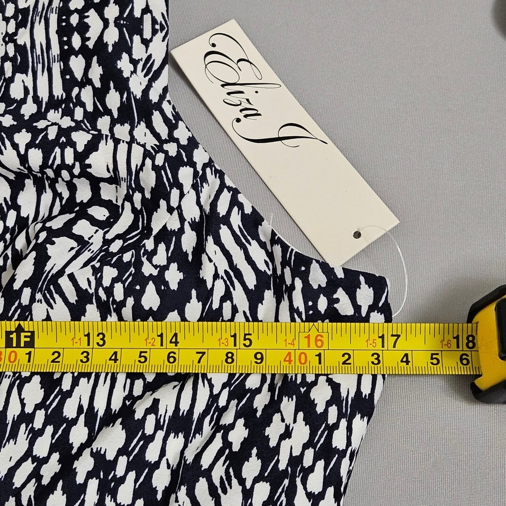 Eliza J Black White Abstract Midi Dress Colorful Stripe Hem Size 8 NWT - Picture 7 of 9